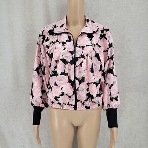 Zara Floral Printed Bomber Jacket Light Pink and Black Women's Small